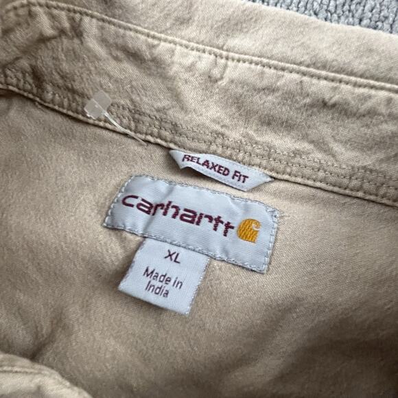 Carhartt Shirt Adult Extra Large Tan Brown Button Up Short Sleeve Workwear Men's - Picture 14 of 16